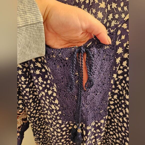 Boho peasant blouse hippie 3/4 sleeves relaxed oversized fit xl - Picture 3 of 5